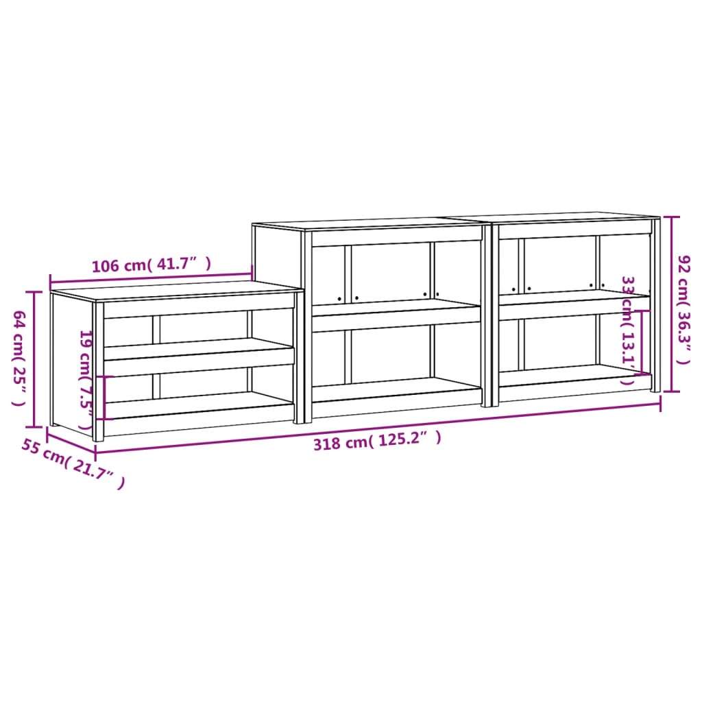 Armários de cozinha para exterior 3 pcs madeira de pinho maciça