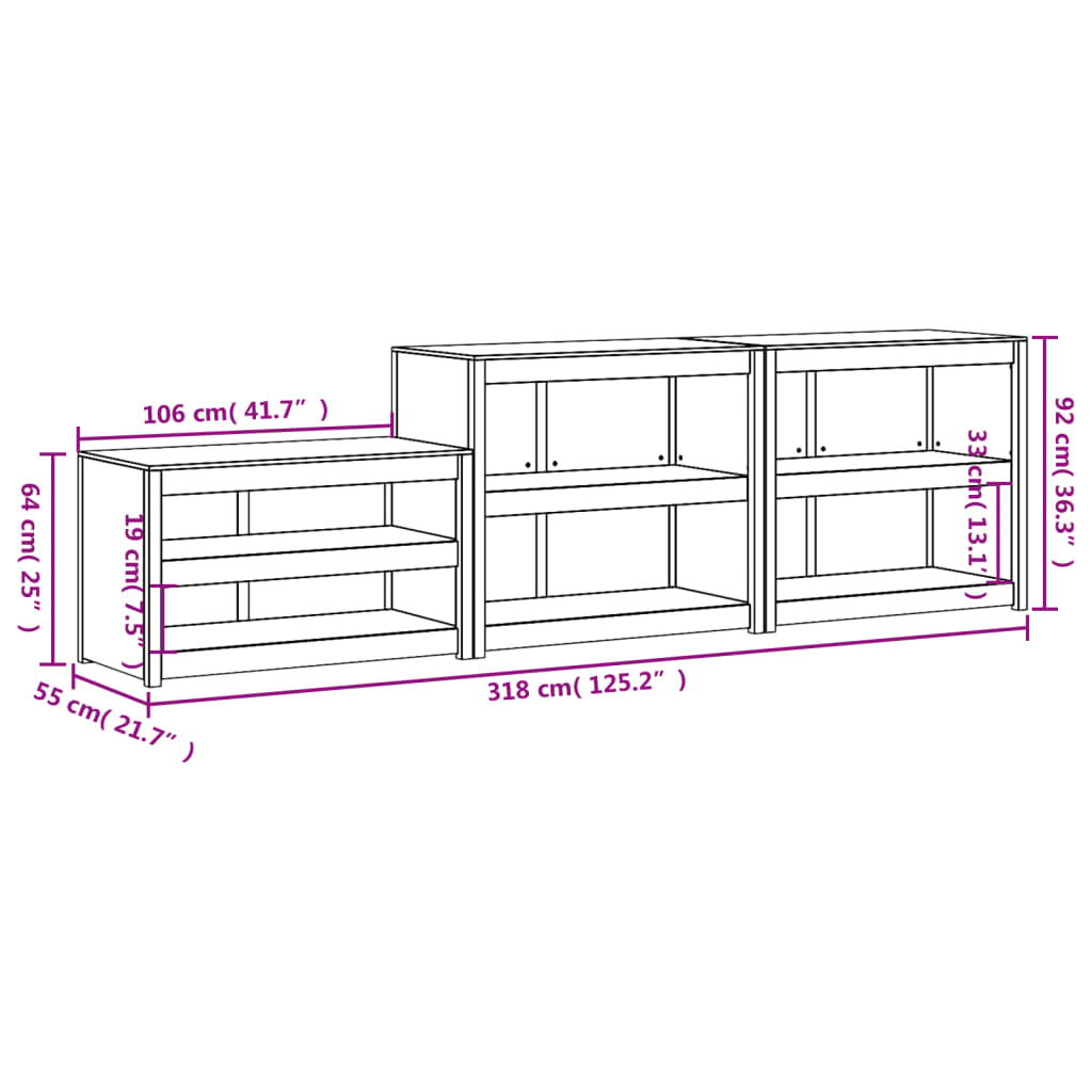 Armários de cozinha para exterior 3 pcs pinho maciço branco