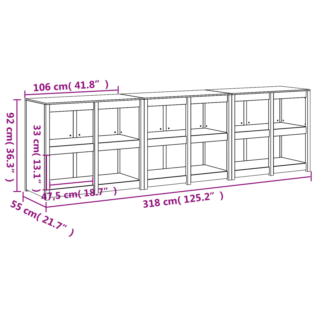 Armários de cozinha para exterior 3 pcs pinho maciço branco