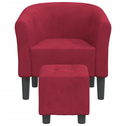 Poltrona Maiza com Apóio de Pés - Em Veludo - Cor Vermelho Escuro - 70x56x68 cm - Design Moderno