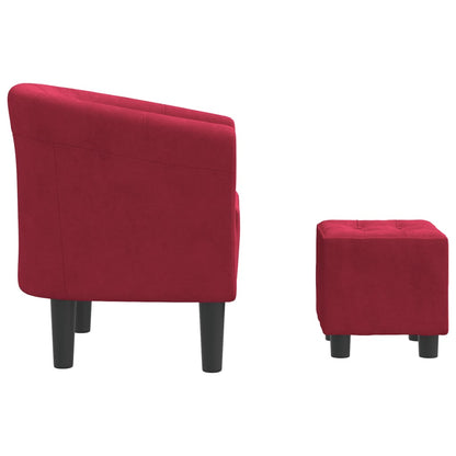 Poltrona Maiza com Apóio de Pés - Em Veludo - Cor Vermelho Escuro - 70x56x68 cm - Design Moderno