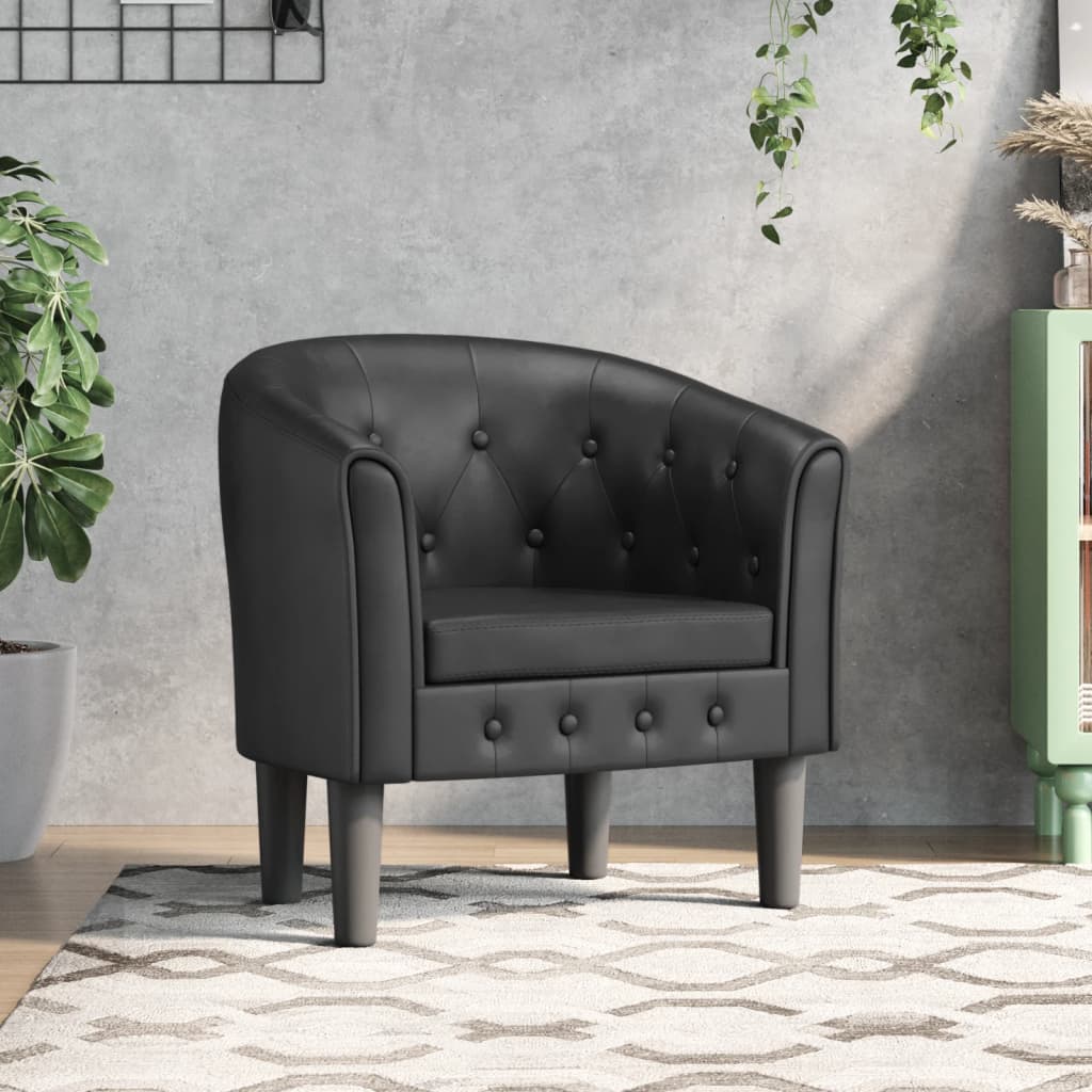 Poltrona Iris - Em Couro Artificial - Cor Preto - 70x56x68 cm - Assento, Encosto e Apóios de Braços Densamente Acolchoados - Design Moderno