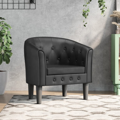 Poltrona Iris - Em Couro Artificial - Cor Preto - 70x56x68 cm - Assento, Encosto e Apóios de Braços Densamente Acolchoados - Design Moderno