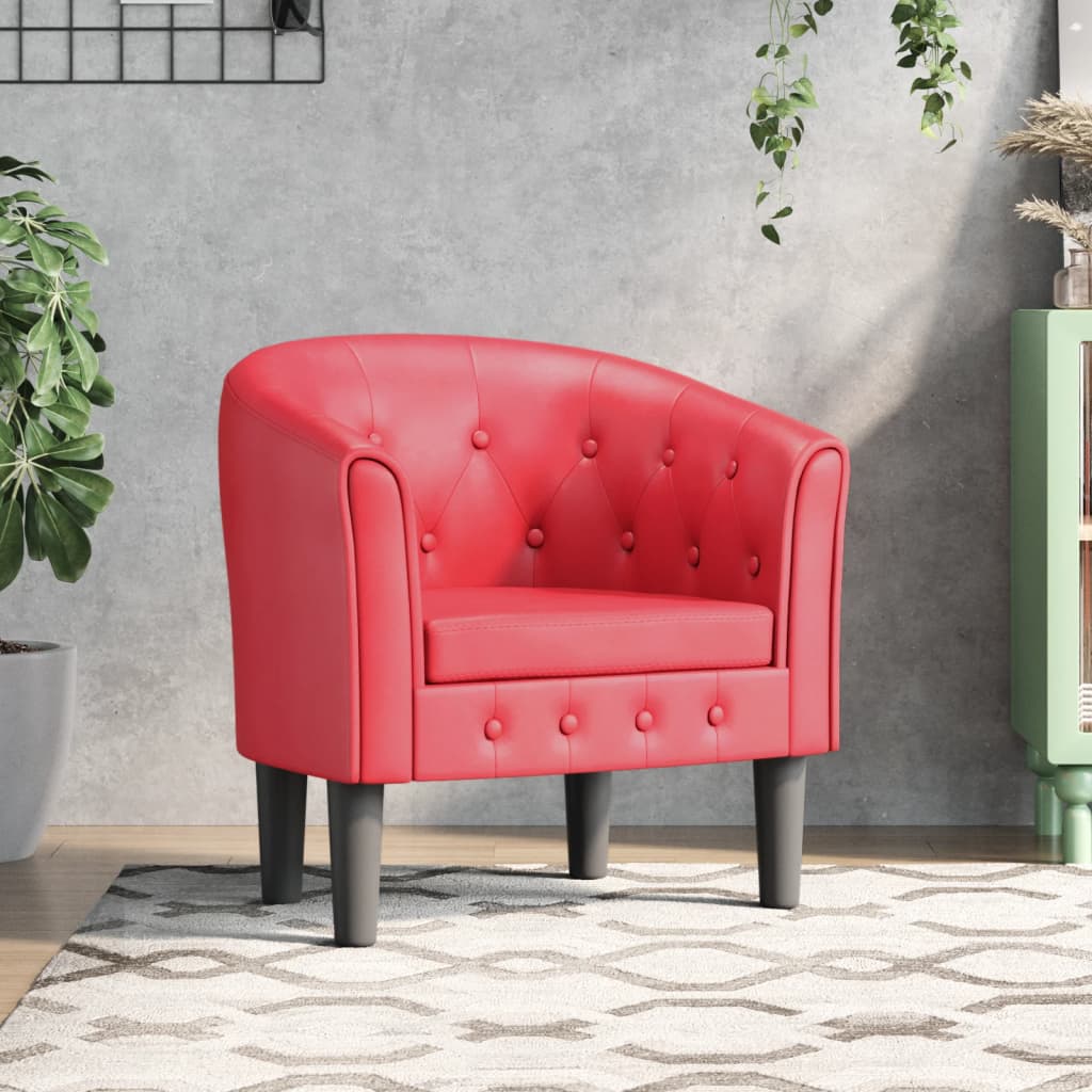 Poltrona Iris - Em Couro Artificial - Cor Vermelho - 70x56x68 cm - Assento, Encosto e Apóios de Braços Densamente Acolchoados - Design Moderno