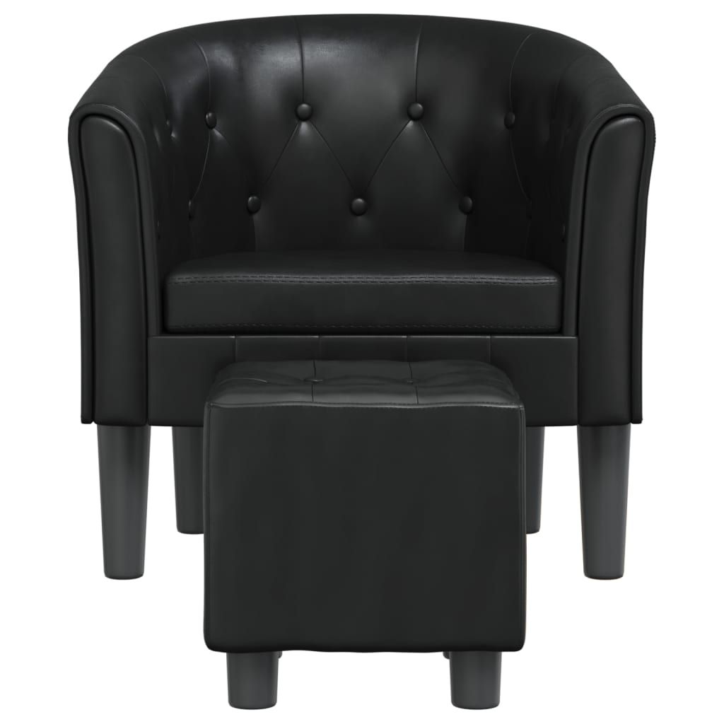 Poltrona Iris Com Apóio de Pés - Em Couro Artificial - Cor Preto - 70x56x68 cm - Assento, Encosto e Apóios de Braços Densamente Acolchoados - Design Moderno