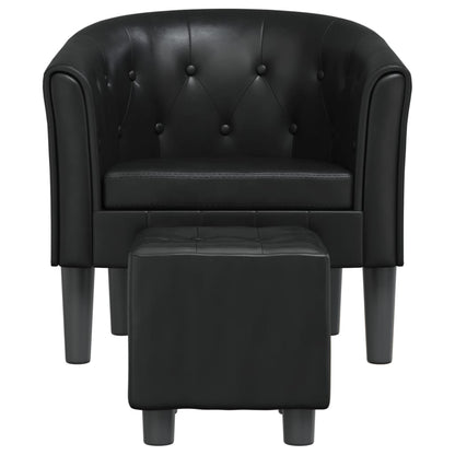 Poltrona Iris Com Apóio de Pés - Em Couro Artificial - Cor Preto - 70x56x68 cm - Assento, Encosto e Apóios de Braços Densamente Acolchoados - Design Moderno