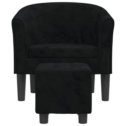 Poltrona Iris Com Apóio de Pés - Em Veludo - Cor Preto - 70x56x68 cm - Assento, Encosto e Apóios de Braços Densamente Acolchoados - Design Moderno