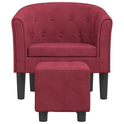 Poltrona Iris Com Apóio de Pés - Em Veludo - Cor Vermelho Escuro - 70x56x68 cm - Assento, Encosto e Apóios de Braços Densamente Acolchoados - Design Moderno