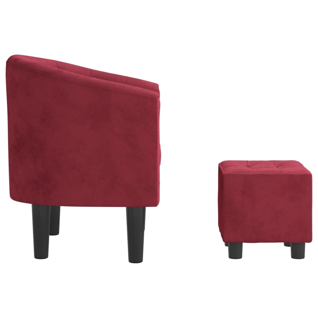 Poltrona Iris Com Apóio de Pés - Em Veludo - Cor Vermelho Escuro - 70x56x68 cm - Assento, Encosto e Apóios de Braços Densamente Acolchoados - Design Moderno