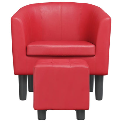 Poltrona Maiza Com Apóio de Pés- Em Couro Artificial - Cor Vermelho - 70 x56x68 cm - Design Moderno