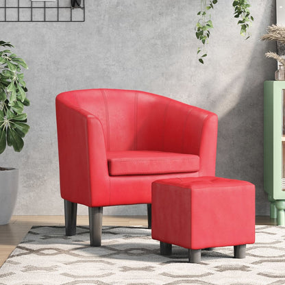 Poltrona Maiza Com Apóio de Pés- Em Couro Artificial - Cor Vermelho - 70 x56x68 cm - Design Moderno