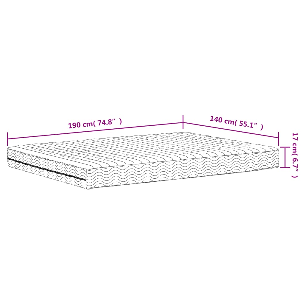 Colchão de Espuma de 3 Camadas - 140x190 cm - Dureza H2 e H3 - Branco