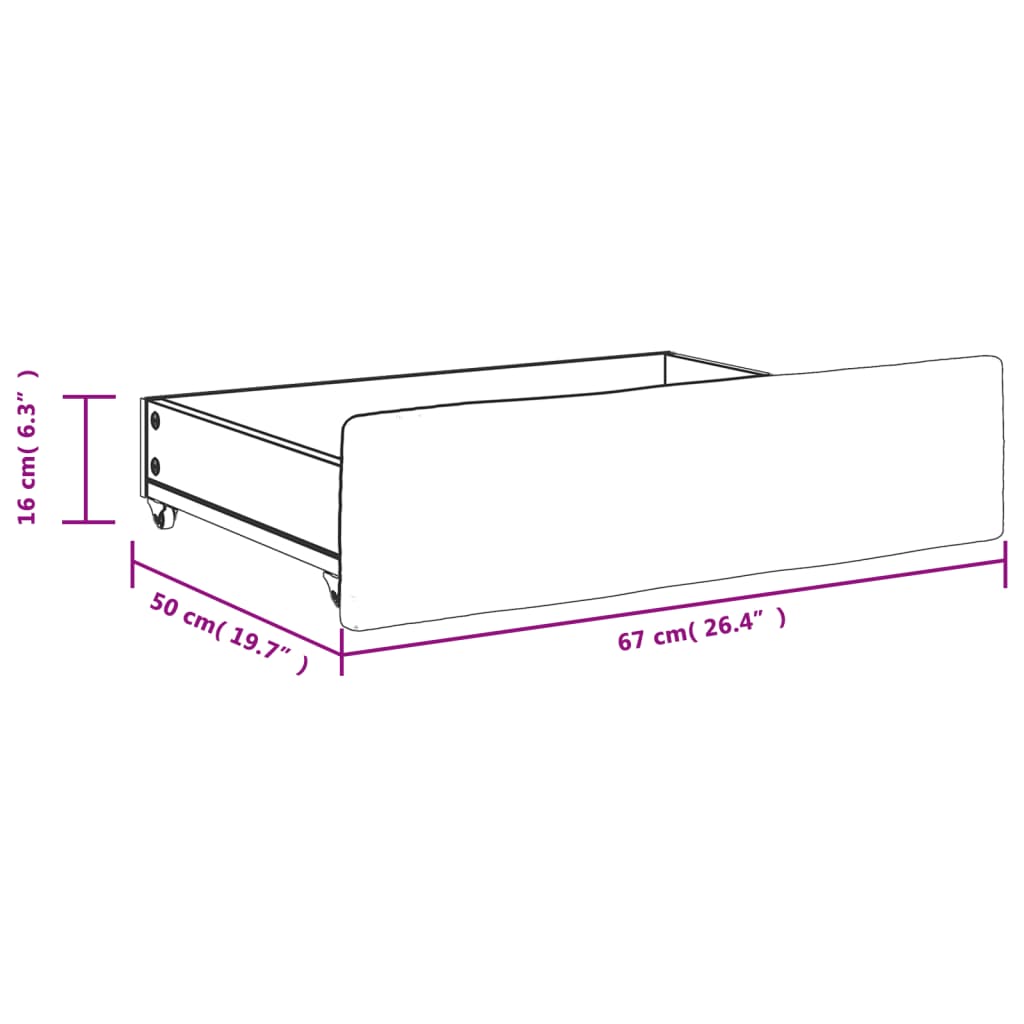 Gavetas de cama 2pcs derivados de madeira e tecido cinza-escuro