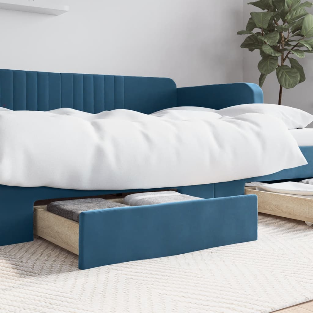 Gavetas de cama 2 pcs derivados de madeira e veludo azul