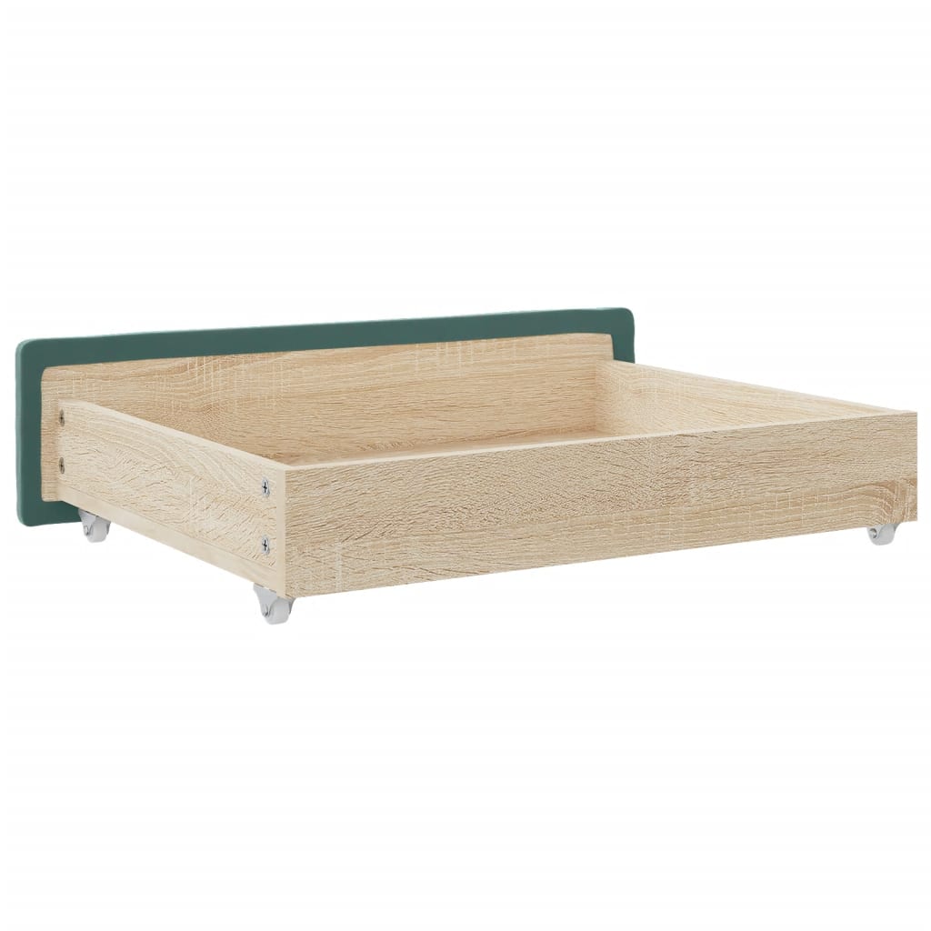 Gavetas de cama 2pcs derivados de madeira e veludo verde-escuro