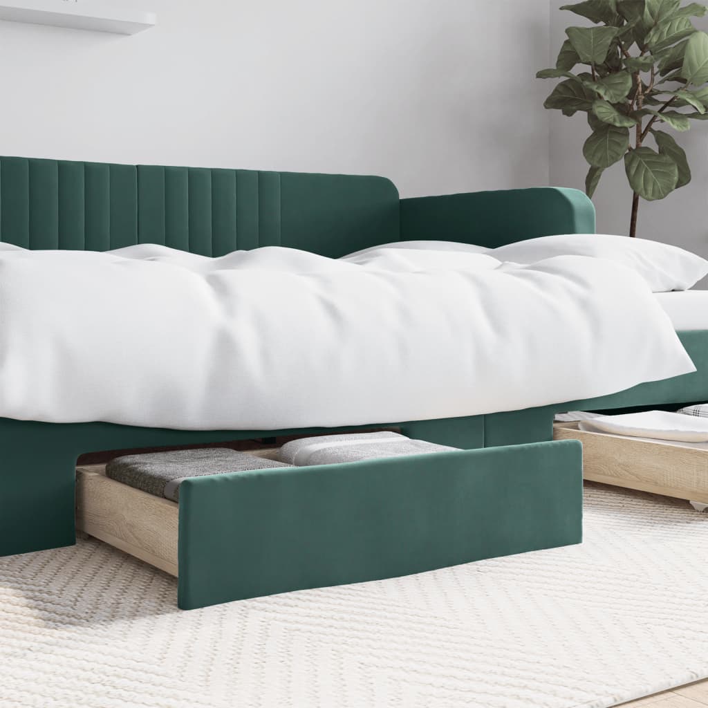 Gavetas de cama 2pcs derivados de madeira e veludo verde-escuro