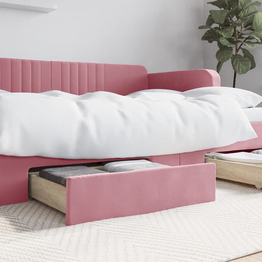 Gavetas de cama 2 pcs derivados de madeira e veludo rosa