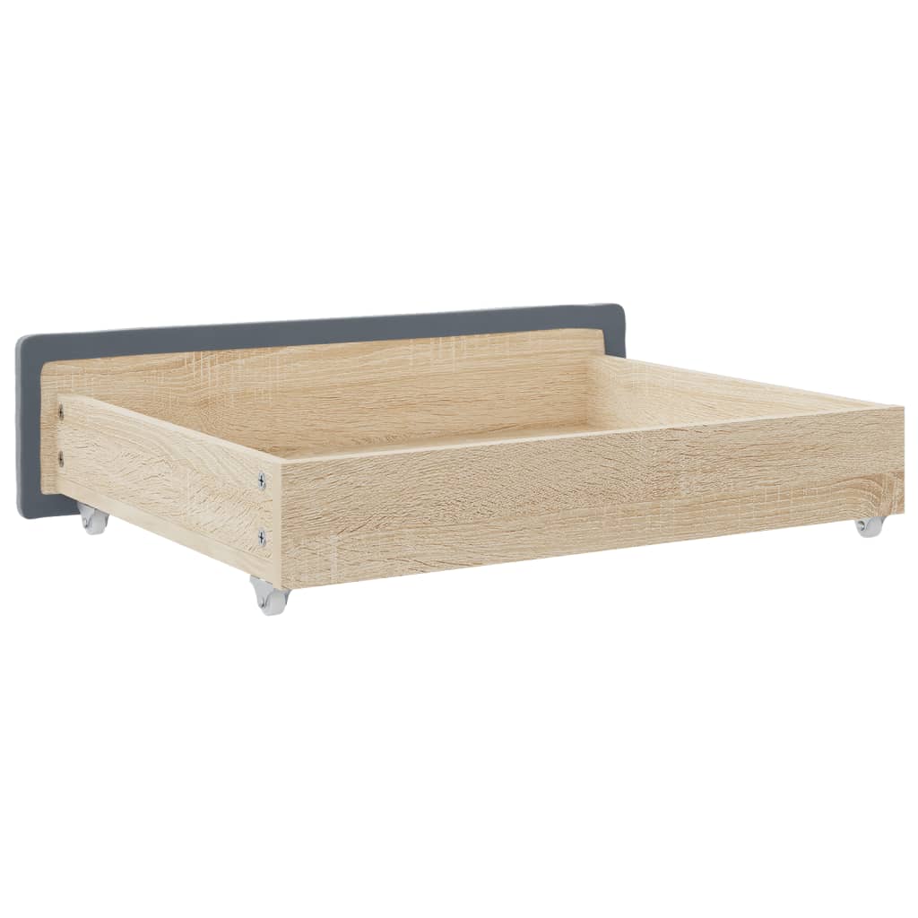 Gavetas de cama 2pcs derivados de madeira e veludo cinza-escuro