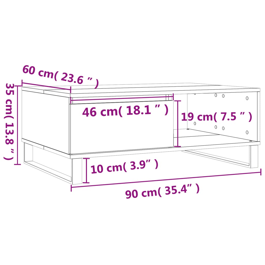 Mesa de centro 90x60x35 cm derivados de madeira cinzento sonoma