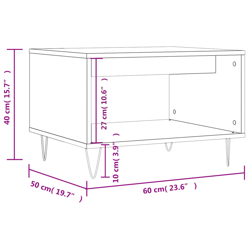 Mesa de centro 60x50x40 cm derivados madeira branco brilhante