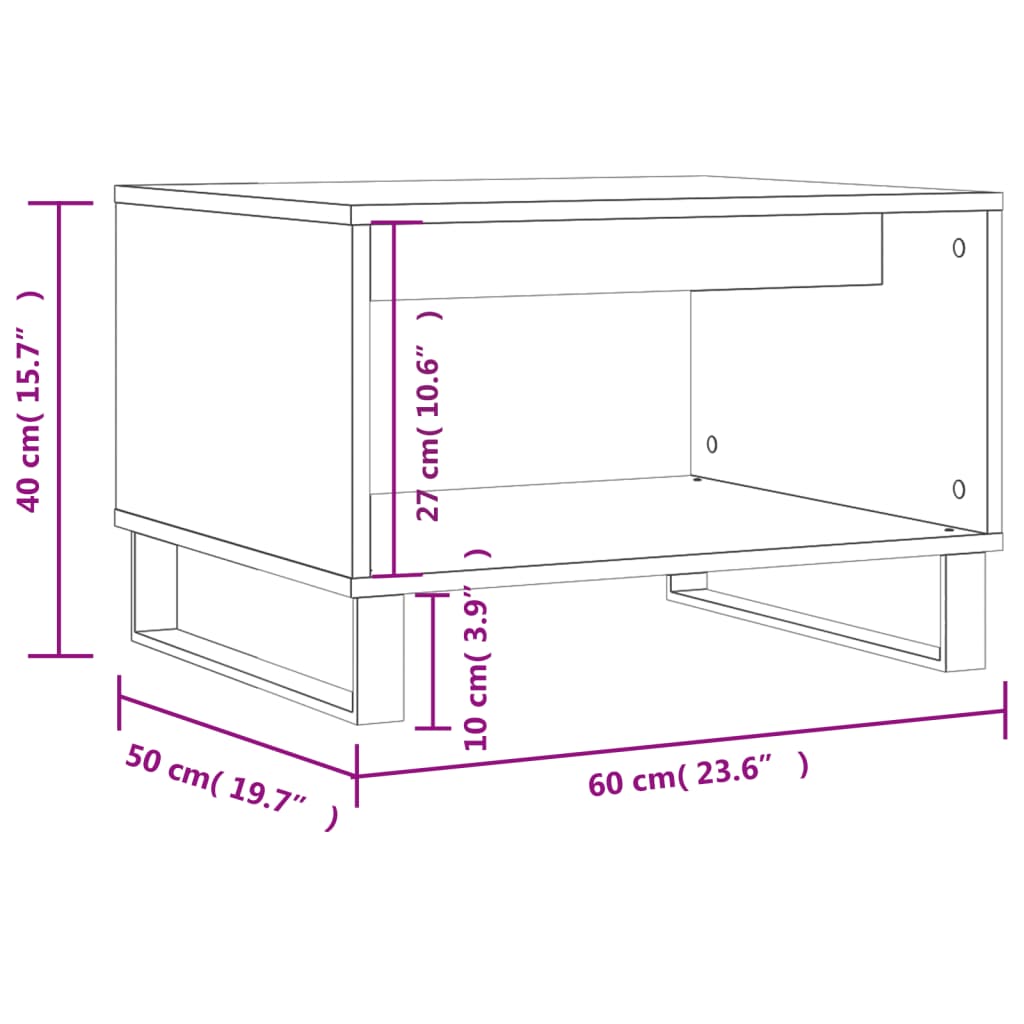 Mesa de centro 60x50x40 cm derivados madeira branco brilhante