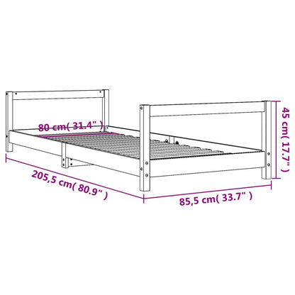 Estrutura de cama infantil 80x200 cm pinho maciço preto