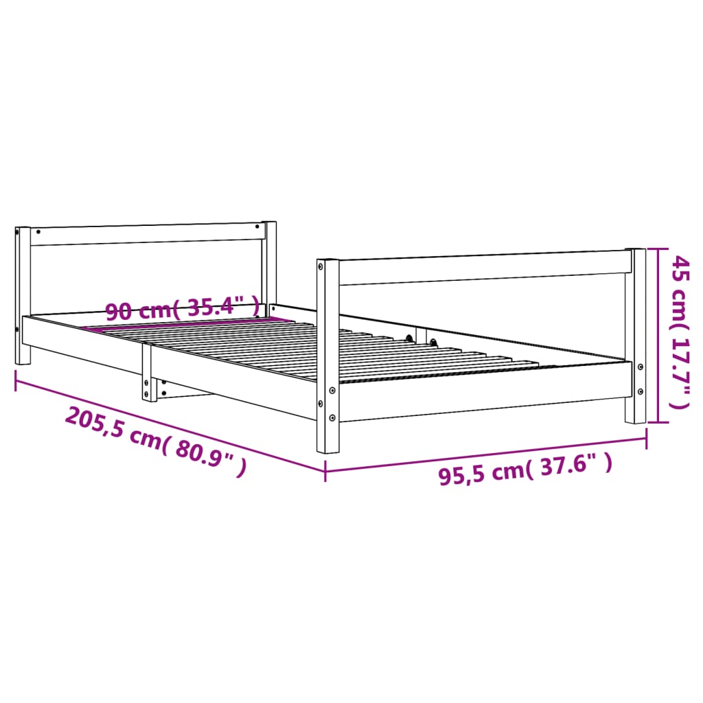 Estrutura de cama infantil 90x200 cm pinho maciço preto