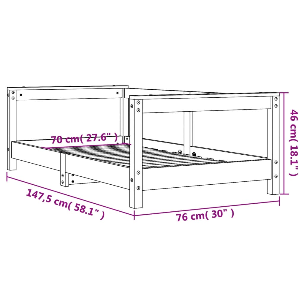 Estrutura de cama infantil 70x140 cm pinho maciço branco