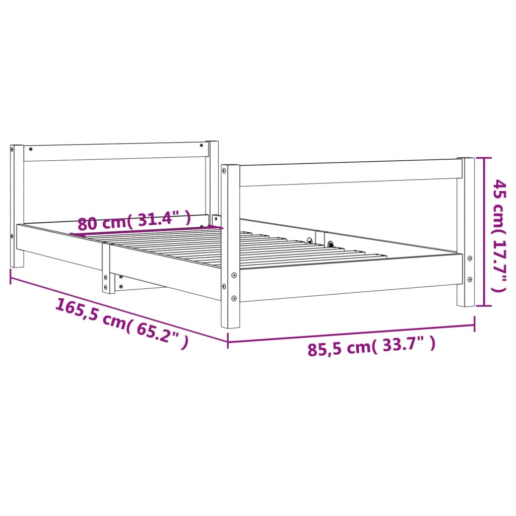 Estrutura de cama infantil 80x160 cm pinho maciço branco