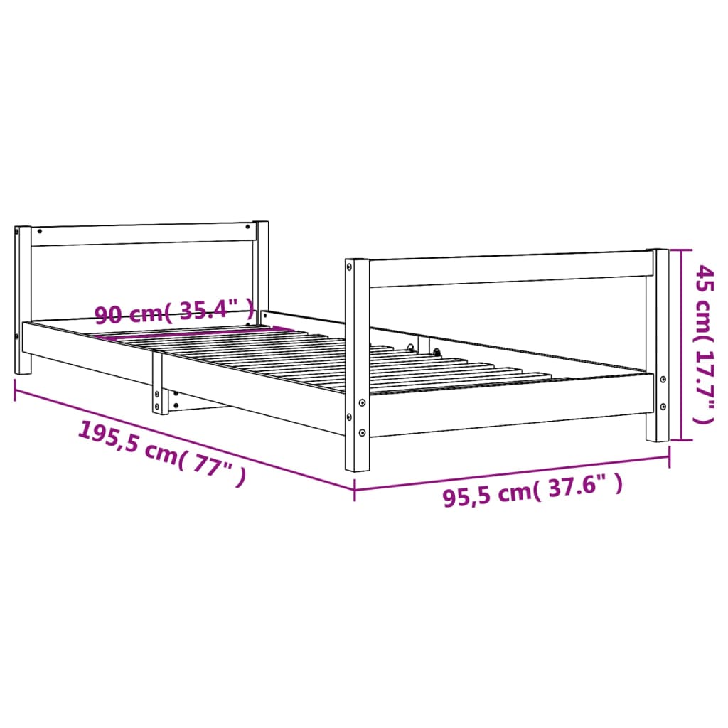 Estrutura de cama infantil 90x190 cm pinho maciço preto