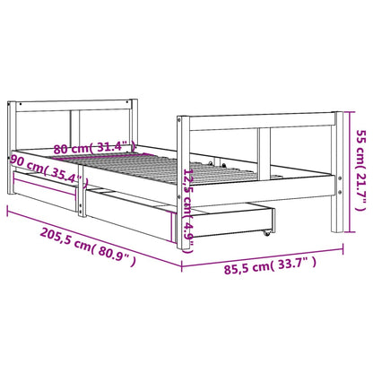 Estrutura de cama infantil c/ gavetas 80x200 cm pinho maciço