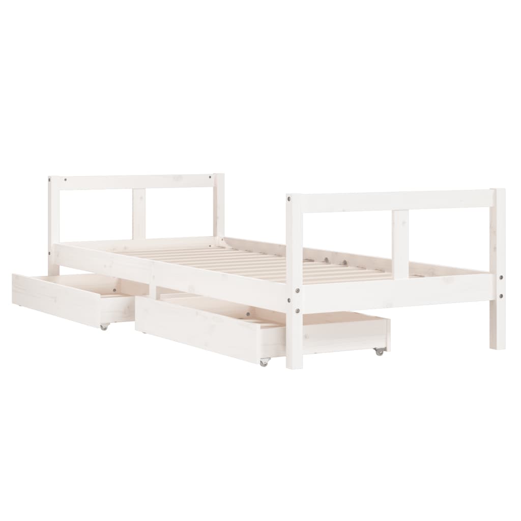 Estrutura cama infantil c/ gavetas 80x200cm pinho maciço branco