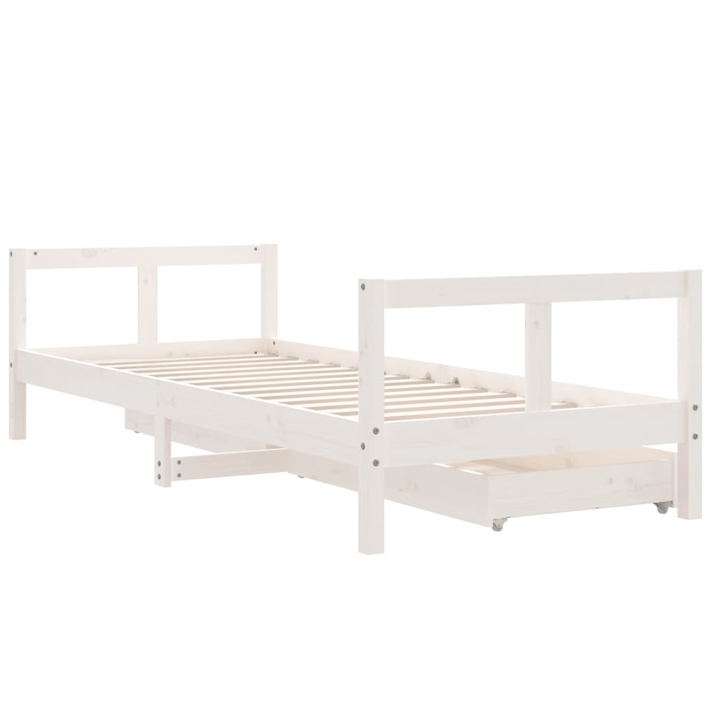 Estrutura cama infantil c/ gavetas 80x200cm pinho maciço branco