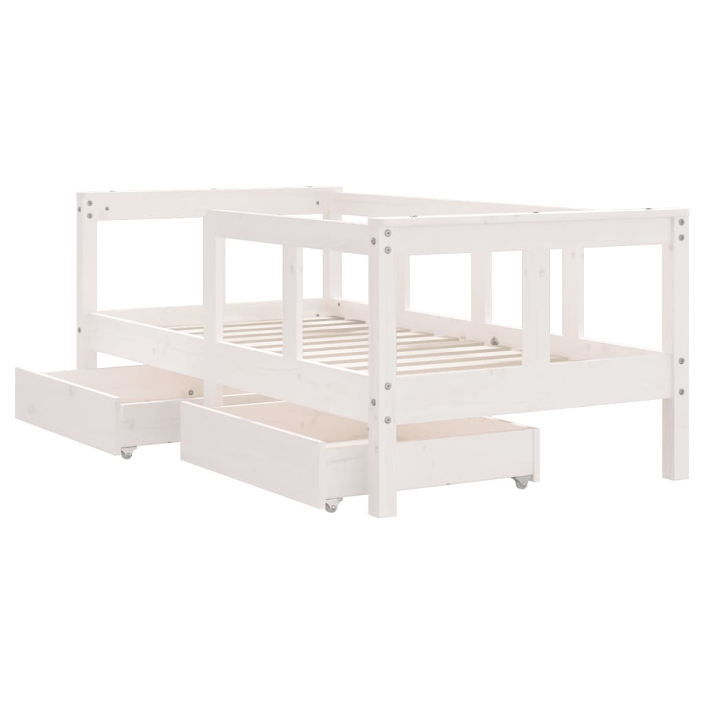 Estrutura cama infantil c/ gavetas 70x140cm pinho maciço branco