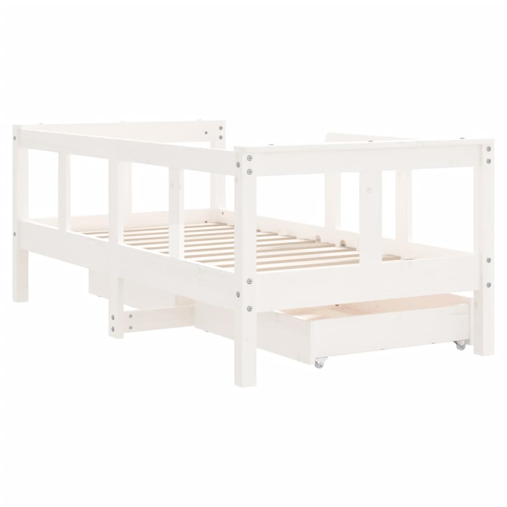 Estrutura cama infantil c/ gavetas 70x140cm pinho maciço branco