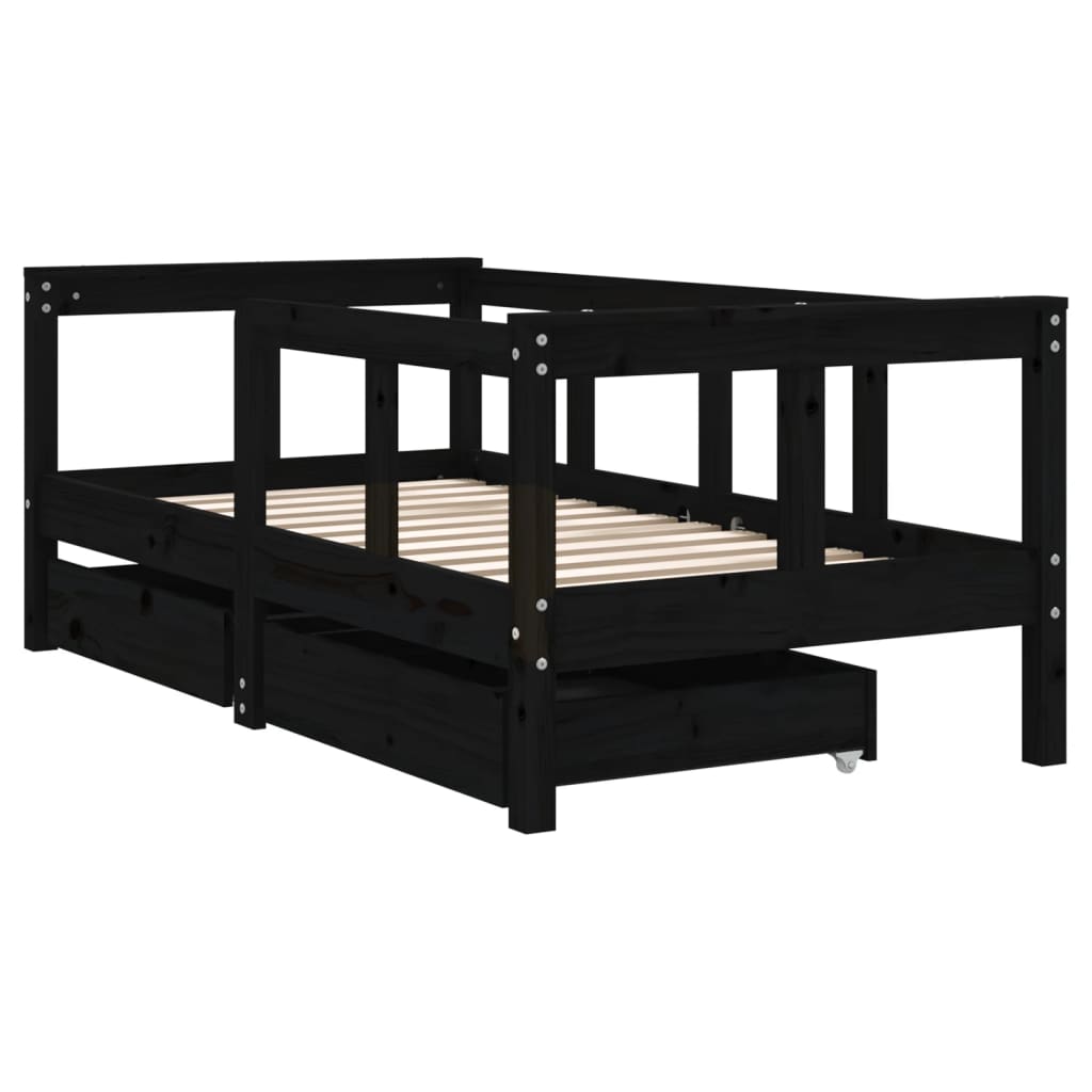 Estrutura cama infantil c/ gavetas 70x140 cm pinho maciço preto