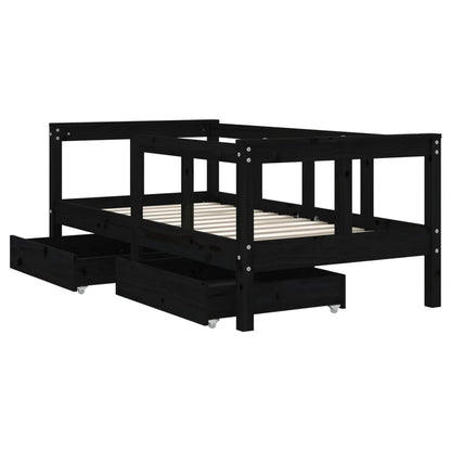 Estrutura cama infantil c/ gavetas 70x140 cm pinho maciço preto