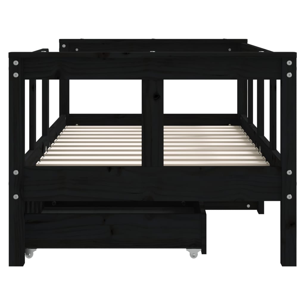 Estrutura cama infantil c/ gavetas 70x140 cm pinho maciço preto