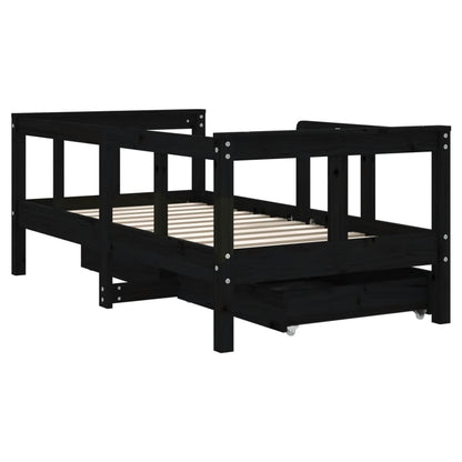 Estrutura cama infantil c/ gavetas 70x140 cm pinho maciço preto