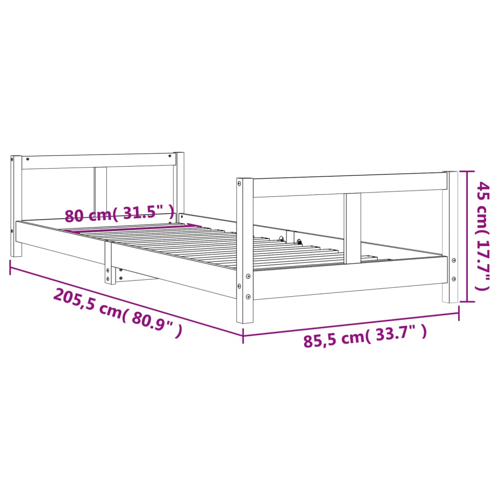 Estrutura de cama infantil 80x200 cm madeira de pinho maciça