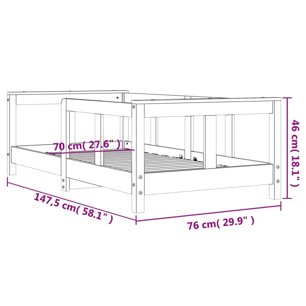 Estrutura de cama infantil 70x140 cm pinho maciço branco