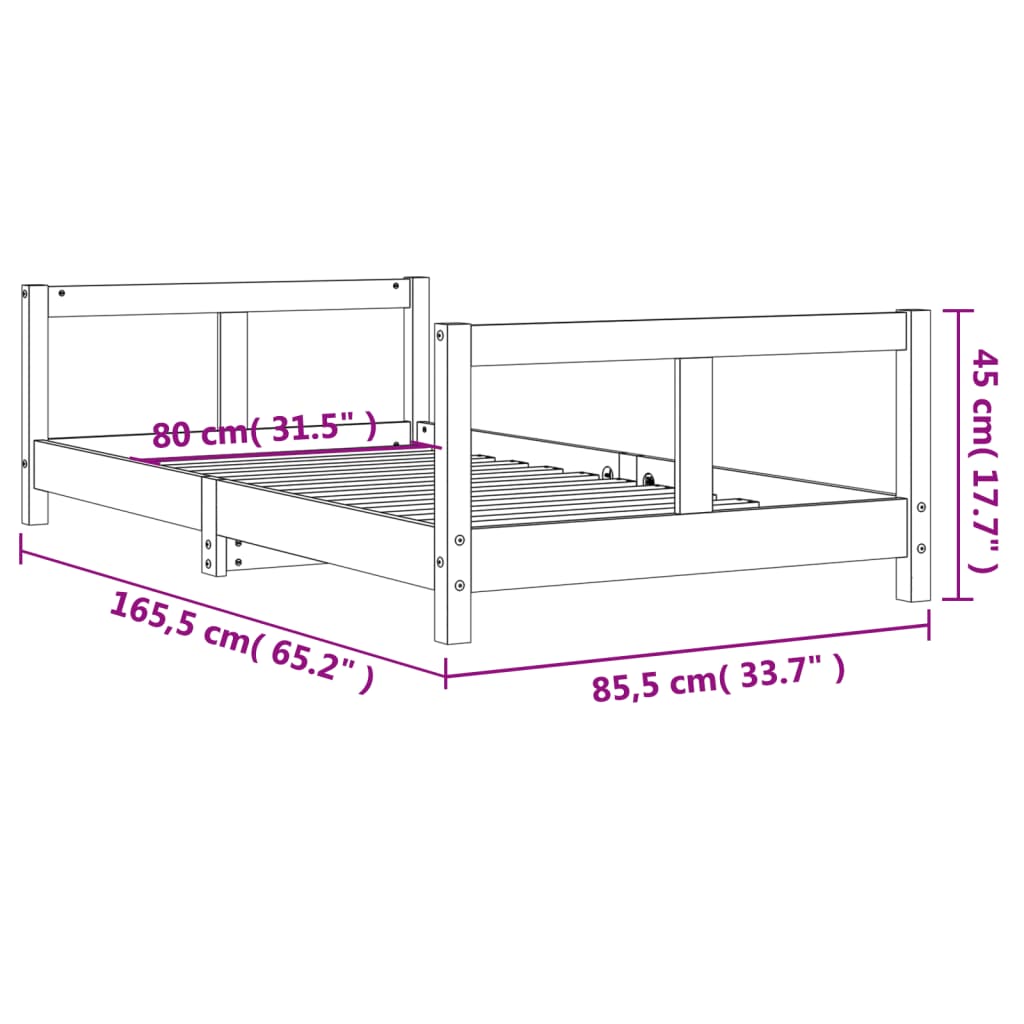 Estrutura de cama infantil 80x160 cm pinho maciço branco