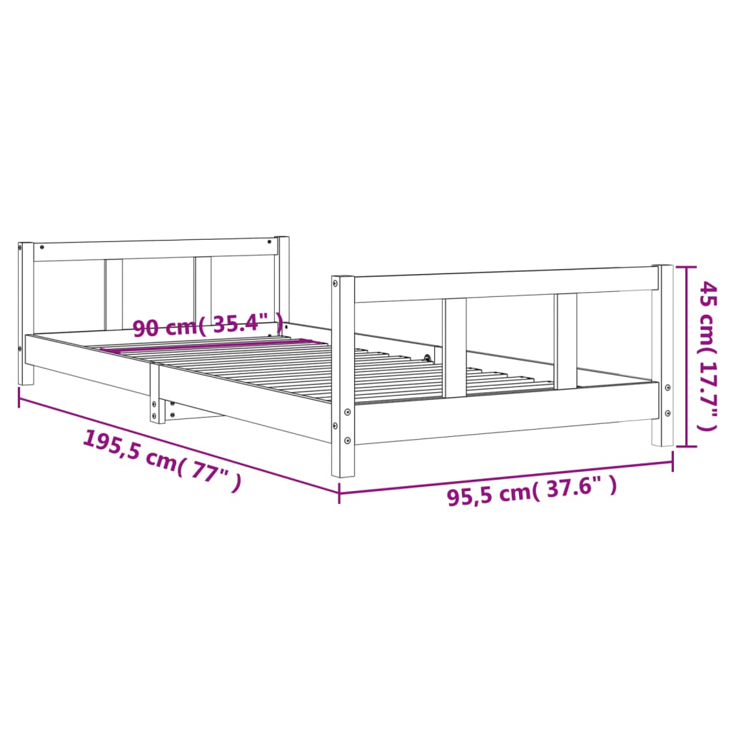 Estrutura de cama infantil 90x190 cm madeira de pinho maciça