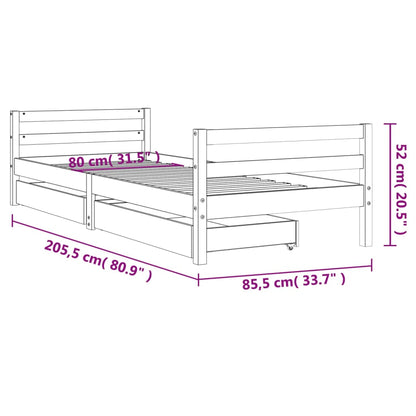 Estrutura cama infantil c/ gavetas 80x200cm pinho maciço branco