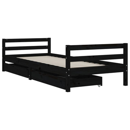 Estrutura cama infantil c/ gavetas 80x200cm pinho maciço preto