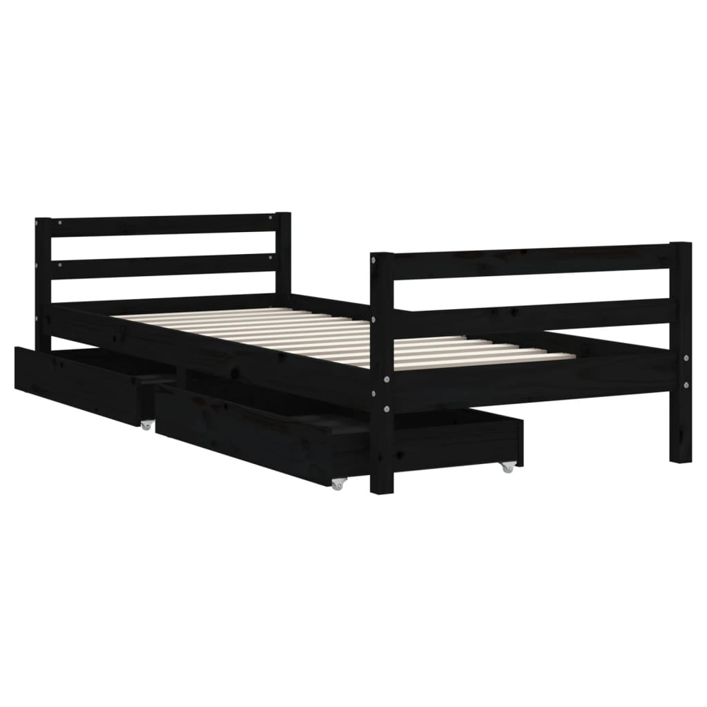 Estrutura cama infantil c/ gavetas 80x200cm pinho maciço preto