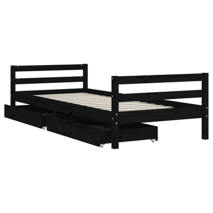 Estrutura cama infantil c/ gavetas 80x200cm pinho maciço preto