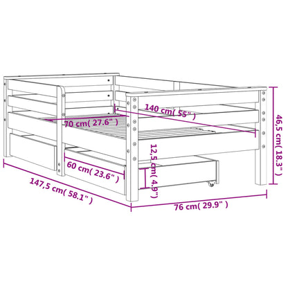 Estrutura de cama infantil c/ gavetas 70x140 cm pinho maciço