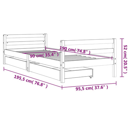 Estrutura de cama infantil c/ gavetas 90x190 cm pinho maciço