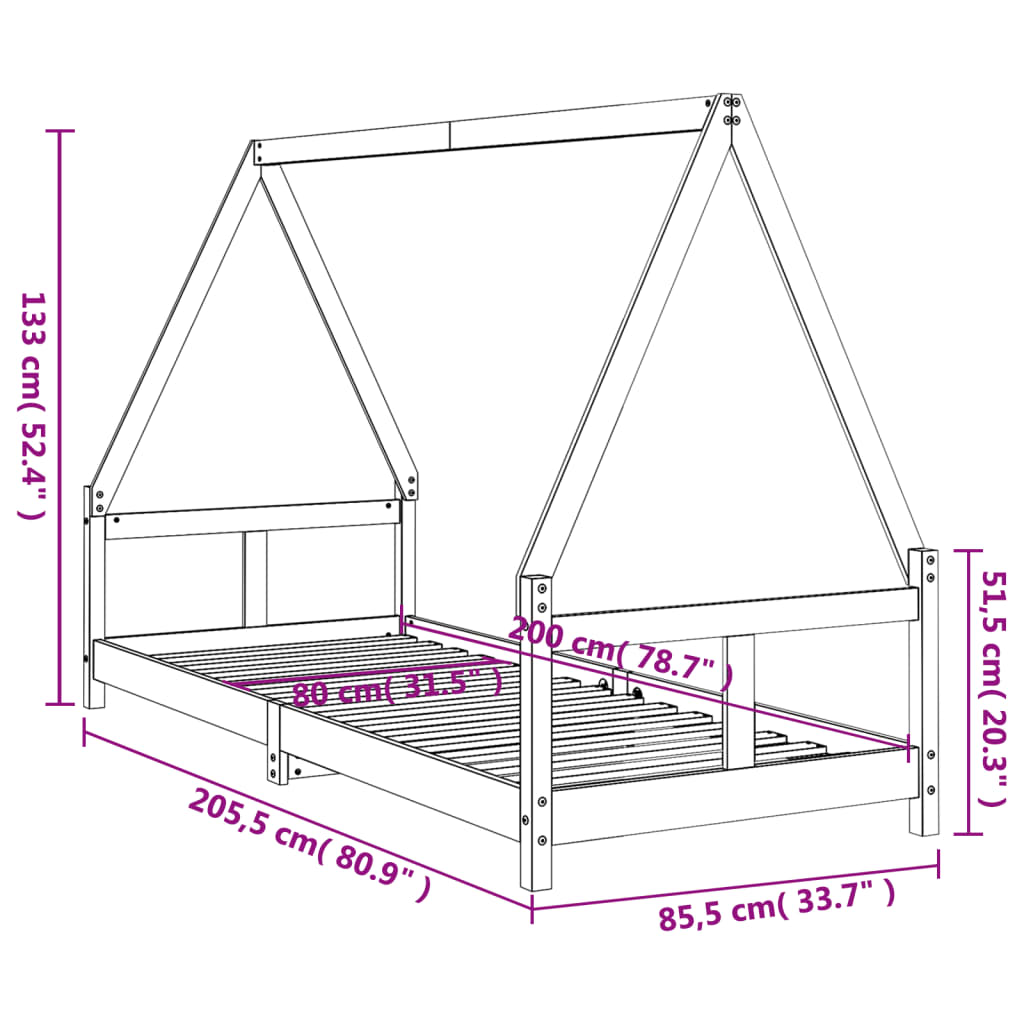 Estrutura de cama infantil 80x200 cm pinho maciço branco